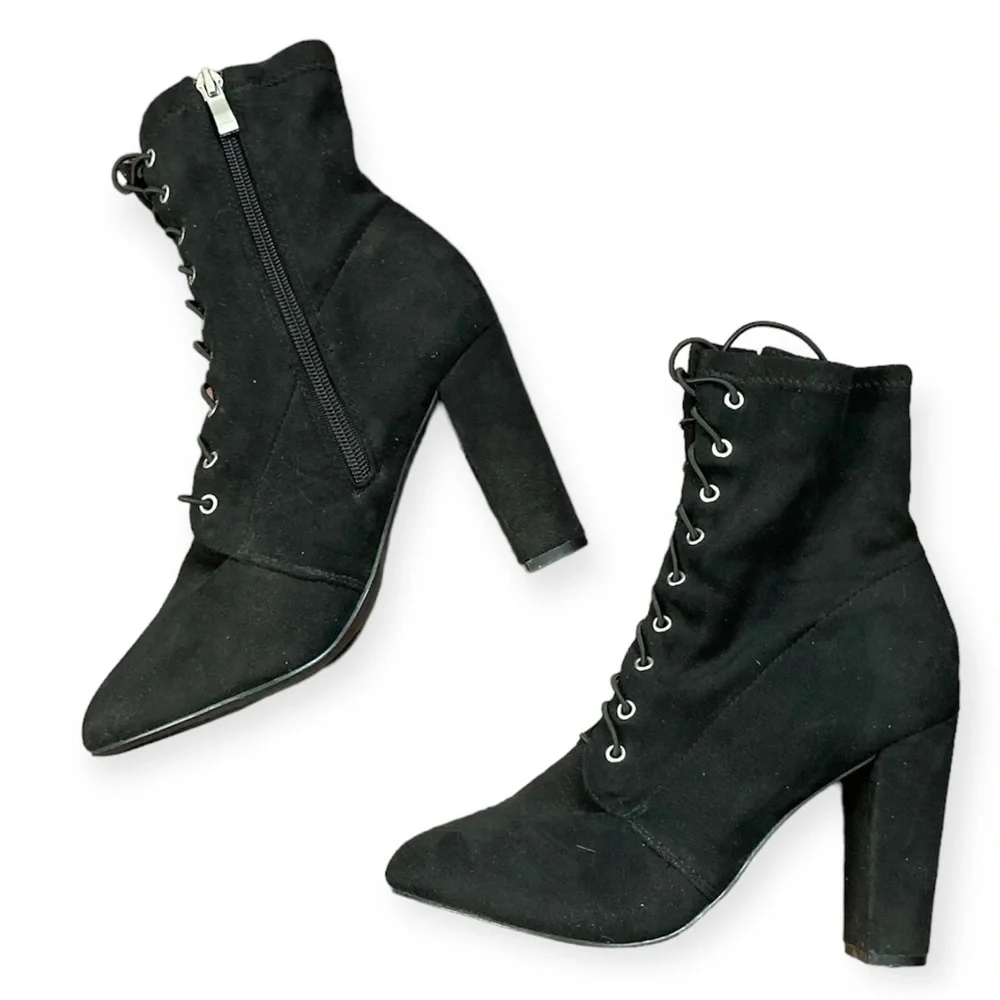 Lulus Lace-Up Boots Heeled Women’s 6.5 Black